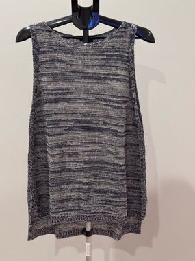 Eileen Fisher Women's Linen Knit Sleeveless Sweater in Navy Heather - Size L